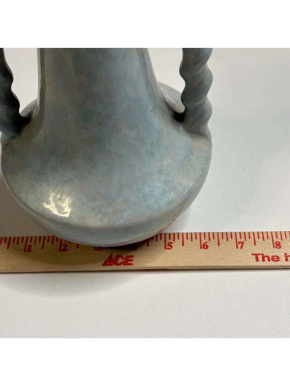 Vintage Gonder USA Art Pottery Double Handle Blue Green Vase